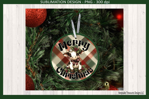 Merry Christmas Highland Cow Sublimation Ornament Png Template Sublimation Keepsake Treasures Designs LLC. 