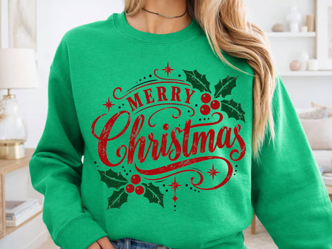 Merry Christmas Holly Vintage Script PNG SVG DesignDestine 