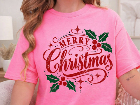 Merry Christmas Holly Vintage Script PNG SVG DesignDestine 