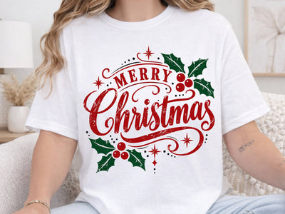 Merry Christmas Holly Vintage Script PNG SVG DesignDestine 