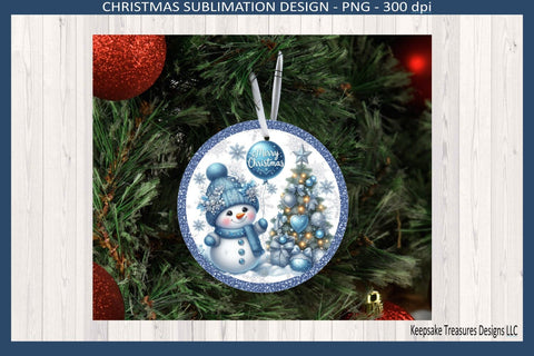 Merry Christmas Ice Blue and Sliver Snowmen Tree Ornaments, Sublimation Png Printable, Digital Download Sublimation Keepsake Treasures Designs LLC. 
