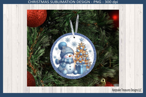 Merry Christmas Ice Blue and Sliver Snowmen Tree Ornaments, Sublimation Png Printable, Digital Download Sublimation Keepsake Treasures Designs LLC. 