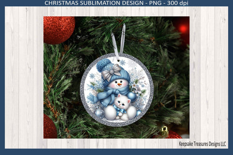 Merry Christmas Ice Blue and Sliver Snowmen Tree Ornaments, Sublimation Png Printable, Digital Download Sublimation Keepsake Treasures Designs LLC. 