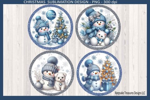 Merry Christmas Ice Blue and Sliver Snowmen Tree Ornaments, Sublimation Png Printable, Digital Download Sublimation Keepsake Treasures Designs LLC. 