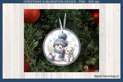 Merry Christmas Ice Blue and Sliver Snowmen Tree Ornaments, Sublimation Png Printable, Digital Download Sublimation Keepsake Treasures Designs LLC. 