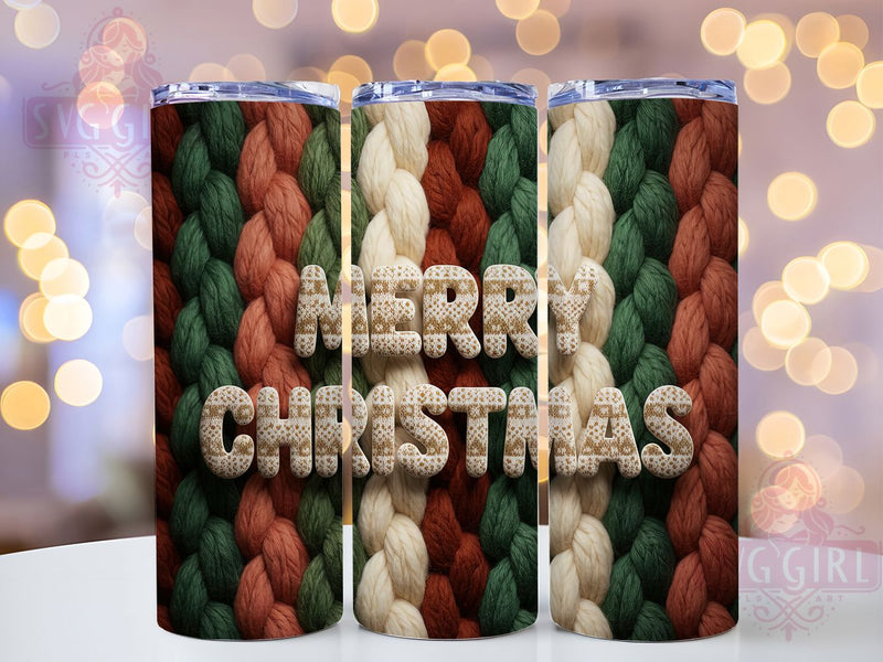 Merry Christmas Knitted Holiday Tumbler, Crochet Holiday Sublimation Design, Festive Cup Art, 20oz Xmas Tumbler, Whimsical Knit Mug, Stylish Christmas Cup, Cozy Holiday Wrap Sublimation SvggirlplusArt 