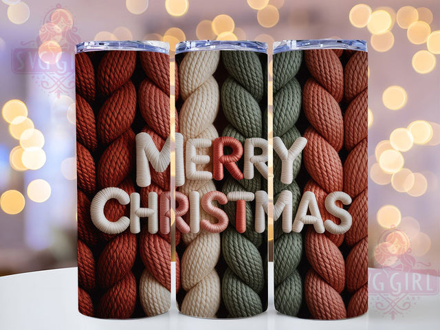 Merry Christmas Knitted Holiday Tumbler, Crochet Holiday Sublimation Design, Festive Cup Art, 20oz Xmas Tumbler, Whimsical Knit Mug, Stylish Christmas Cup, Cozy Holiday Wrap Sublimation SvggirlplusArt 