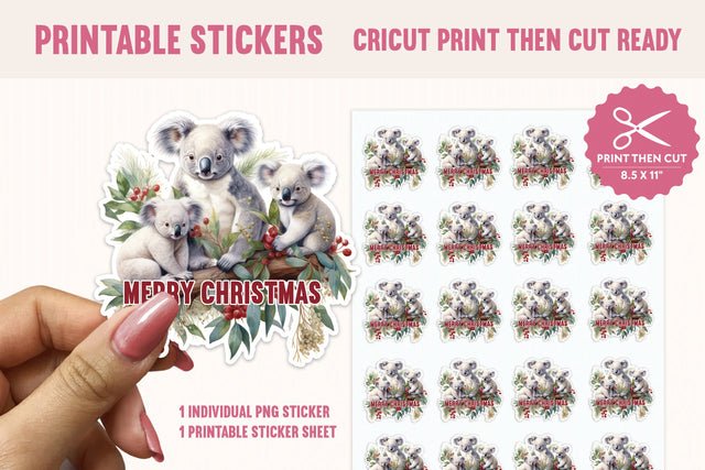 Merry Christmas Koala Print Then Cut Sticker Sublimation BijouBay 