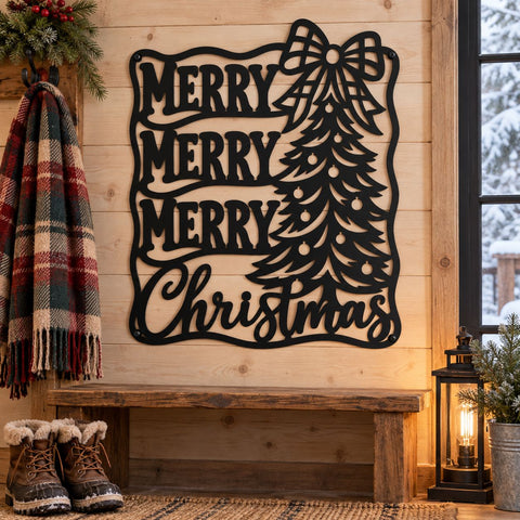 Merry Christmas Laser SVG | Christmas Tree Svg | Holiday Metal Sign DXF | Christmas CNC File | Plasma Cut Decor | Xmas Wall Art SVG HappyDesignStudio 
