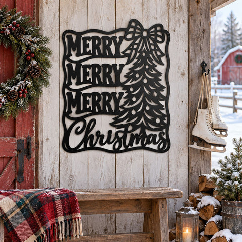 Merry Christmas Laser SVG | Christmas Tree Svg | Holiday Metal Sign DXF | Christmas CNC File | Plasma Cut Decor | Xmas Wall Art SVG HappyDesignStudio 