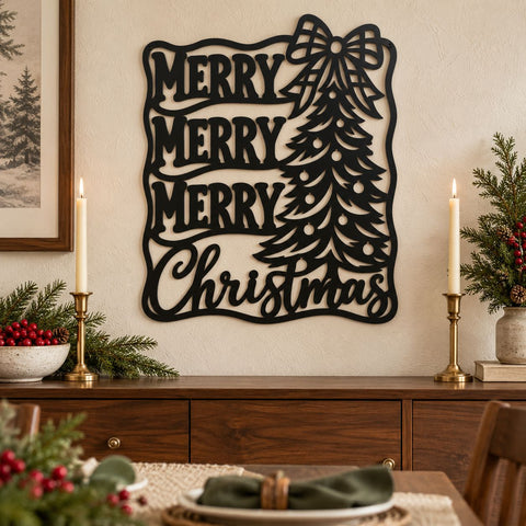 Merry Christmas Laser SVG | Christmas Tree Svg | Holiday Metal Sign DXF | Christmas CNC File | Plasma Cut Decor | Xmas Wall Art SVG HappyDesignStudio 