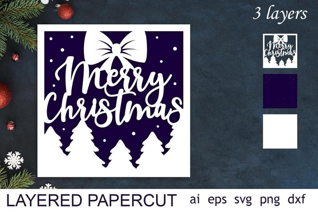 Merry Christmas layered card, 3d Christmas svg papercut SVG AnastasiyaArtDesign 