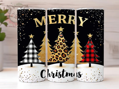Merry Christmas Leopard Print Glitter Tumbler Wrap, 20oz Sublimation Design, Glitter Tumbler Wrap, Holiday Decor Tumbler, Festive Tree Tumbler, Merry Christmas Sublimation Sublimation Lara' s Designs 