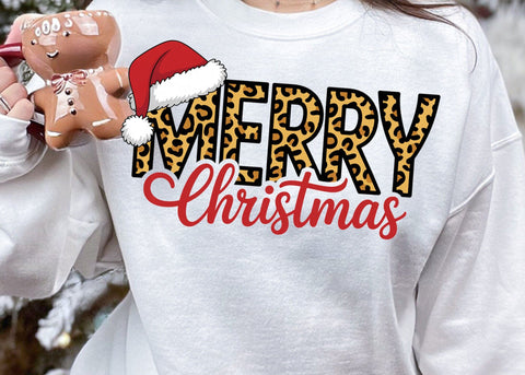 Merry Christmas Leopard Print PNG, Merry Christmas with Santa Hat Svg, Christmas Season PNG, Christmas Shirt SVG DesignDestine 