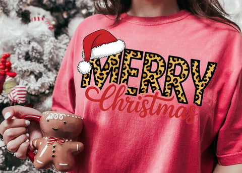 Merry Christmas Leopard Print PNG, Merry Christmas with Santa Hat Svg, Christmas Season PNG, Christmas Shirt SVG DesignDestine 