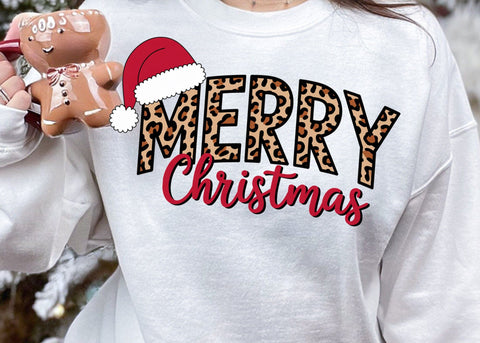 Merry Christmas Leopard Print PNG, Merry Christmas with Santa Hat Svg, Christmas Season PNG, Christmas Shirt SVG DesignDestine 