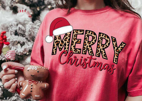 Merry Christmas Leopard Print PNG, Merry Christmas with Santa Hat Svg, Christmas Season PNG, Christmas Shirt SVG DesignDestine 