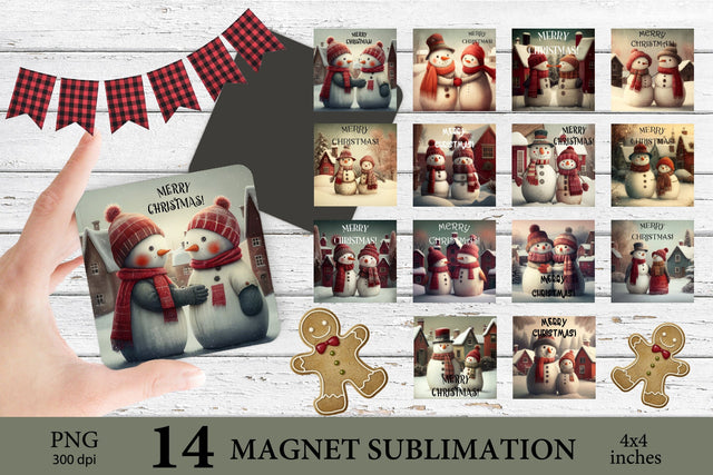 Merry Christmas Magnet PNG Bundle. Snowman Magnet Bundle PNG SVG Olga Terlyanskaya 