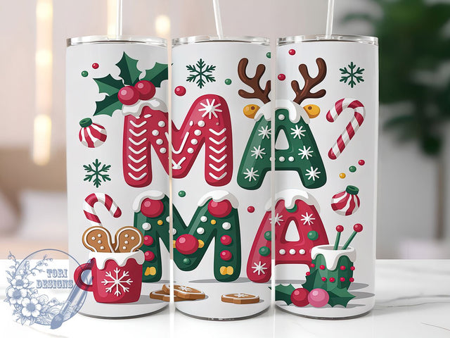Merry Christmas Mama Tumbler, Merry Xmas Sublimation Design, Festive Holiday Art, 20oz Christmas Tumbler, Whimsical Xmas Mug, Stylish Holiday Cup, Cheerful Mama Wrap Sublimation ToriDesigns 