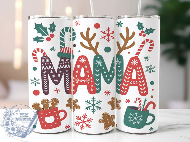 Merry Christmas Mama Tumbler, Merry Xmas Sublimation Design, Festive Holiday Art, 20oz Christmas Tumbler, Whimsical Xmas Mug, Stylish Holiday Cup, Cheerful Mama Wrap Sublimation ToriDesigns 