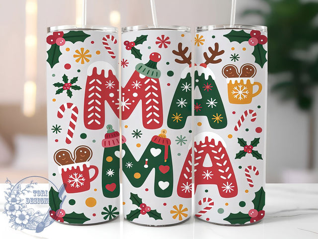 Merry Christmas Mama Tumbler, Merry Xmas Sublimation Design, Festive Holiday Art, 20oz Christmas Tumbler, Whimsical Xmas Mug, Stylish Holiday Cup, Cheerful Mama Wrap Sublimation ToriDesigns 