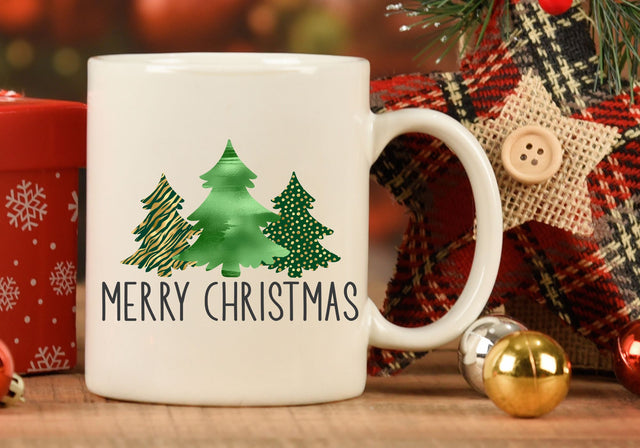 Merry Christmas | Modern Green Christmas Trees PNG | Contemporary Holiday Design Sublimation Print Perfect Design Shop 