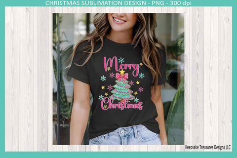 Merry Christmas Modern Pink & Mint Png Sublimation Design Sublimation Keepsake Treasures Designs LLC. 