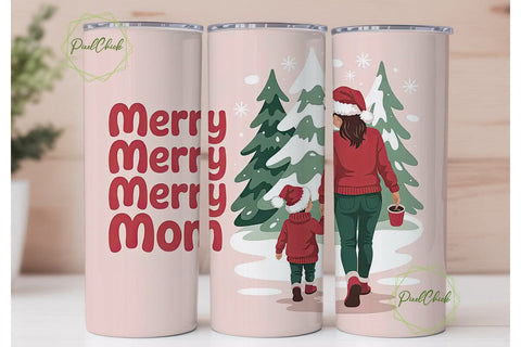 Merry Christmas Mom 20oz Tumbler Wrap Sublimation PixelChick 