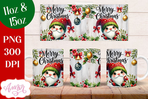 Merry Christmas mug wrap PNG Sublimation | 11oz and 15oz Sublimation Amorclipart 