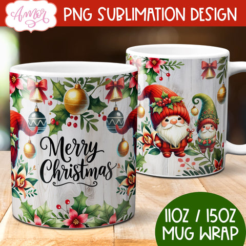 Merry Christmas mug wrap PNG Sublimation | 11oz and 15oz Sublimation Amorclipart 