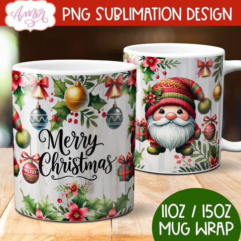 Merry Christmas mug wrap PNG Sublimation | 11oz and 15oz Sublimation Amorclipart 