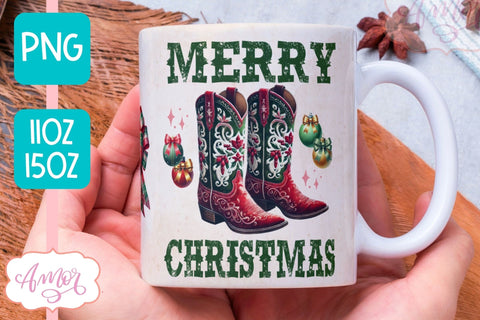 Merry Christmas mug wrap PNG | Western Christmas coffee mug Sublimation Amorclipart 