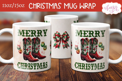 Merry Christmas mug wrap PNG | Western Christmas coffee mug Sublimation Amorclipart 