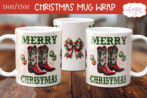 Merry Christmas mug wrap PNG | Western Christmas coffee mug Sublimation Amorclipart 