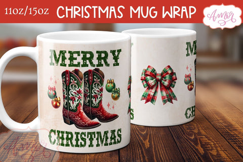 Merry Christmas mug wrap PNG | Western Christmas coffee mug Sublimation Amorclipart 