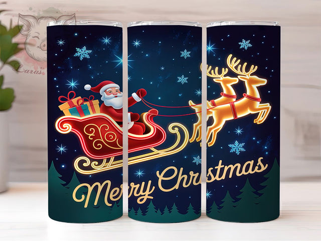 Merry Christmas Neon Santa Tumbler, Santa Reindeer Sublimation Design, Festive Holiday Cup Art, 20oz Xmas Tumbler, Whimsical Neon Mug, Stylish Christmas Cup, Cozy Holiday Wrap Sublimation Lara' s Designs 