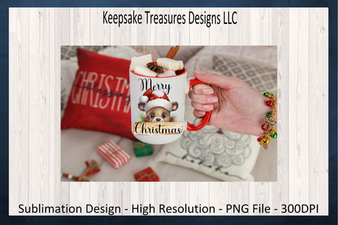 Merry Christmas Peeking Teddy Bear, Sublimation PNG Design, Christmas T-Shirt PNG, Digital Download Sublimation Keepsake Treasures Designs LLC. 