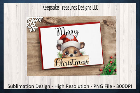 Merry Christmas Peeking Teddy Bear, Sublimation PNG Design, Christmas T-Shirt PNG, Digital Download Sublimation Keepsake Treasures Designs LLC. 