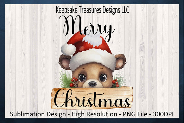 Merry Christmas Peeking Teddy Bear, Sublimation PNG Design, Christmas T-Shirt PNG, Digital Download Sublimation Keepsake Treasures Designs LLC. 