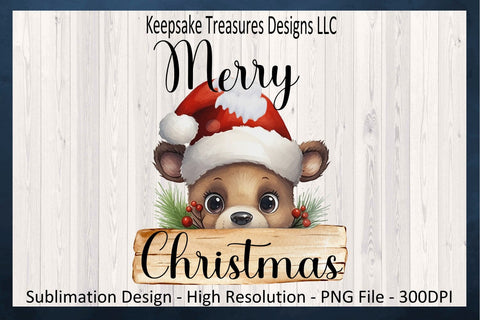 Merry Christmas Peeking Teddy Bear, Sublimation PNG Design, Christmas T-Shirt PNG, Digital Download Sublimation Keepsake Treasures Designs LLC. 