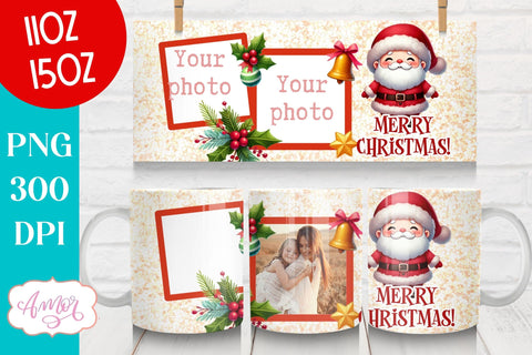 Merry Christmas photo mug wrap PNG, Santa mug PNG Sublimation Amorclipart 