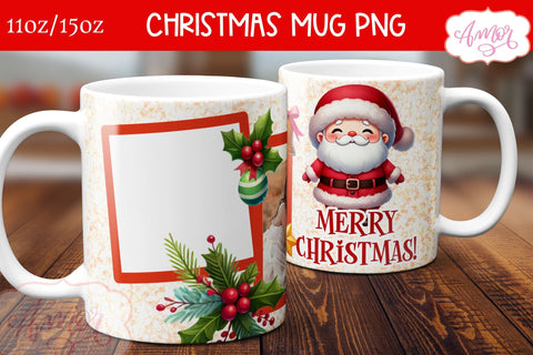 Merry Christmas photo mug wrap PNG, Santa mug PNG Sublimation Amorclipart 