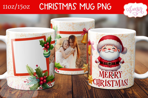 Merry Christmas photo mug wrap PNG, Santa mug PNG Sublimation Amorclipart 