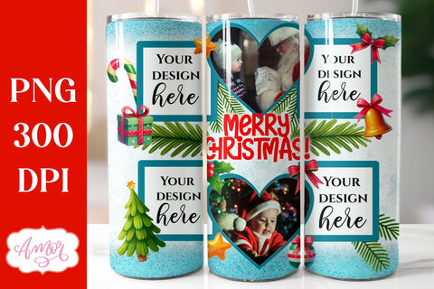 Merry Christmas Photo Tumbler Wraps for sublimation BUNDLE Sublimation Amorclipart 