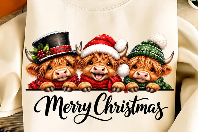 Merry Christmas PNG, Christmas Highland Cow PNG Sublimation DesignPlante 503 