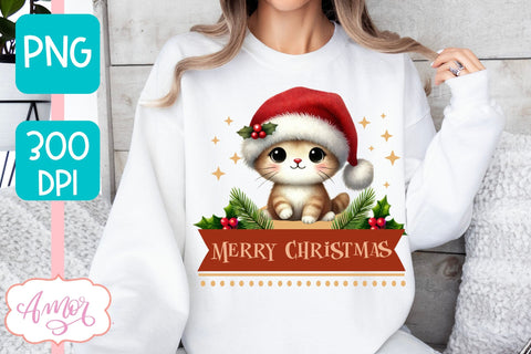 Merry Christmas PNG | Cute Christmas cat PNG Sublimation Amorclipart 