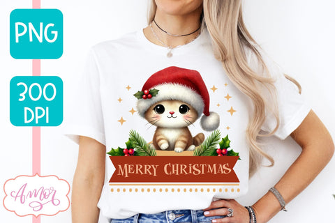Merry Christmas PNG | Cute Christmas cat PNG Sublimation Amorclipart 