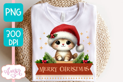 Merry Christmas PNG | Cute Christmas cat PNG Sublimation Amorclipart 
