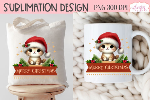 Merry Christmas PNG | Cute Christmas cat PNG Sublimation Amorclipart 