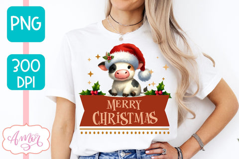 Merry Christmas PNG | Cute Christmas cow PNG Sublimation Amorclipart 